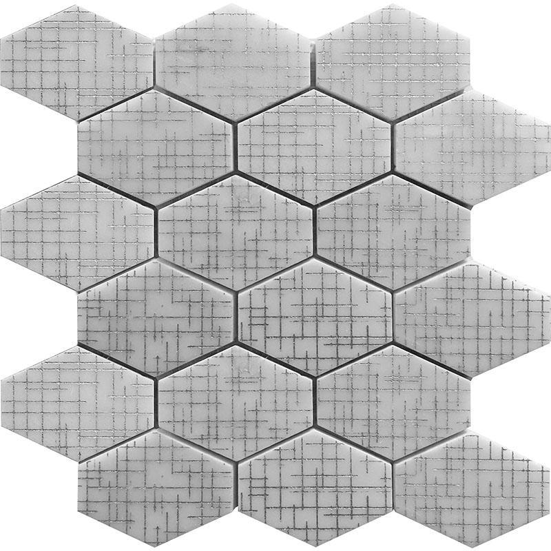 white elongated hexagon tile