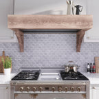 Silver Etched White Elongated Hexagon Mosaic Tile Kitchen Backsplash