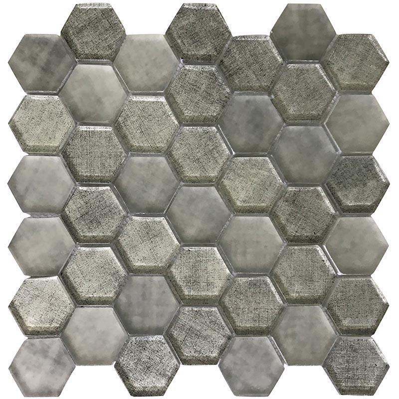 Silver Fabric Glass Hexagon Mosaic Tile | Tile Club | 11.8" x 11.8"