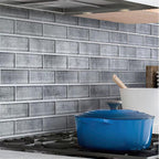 Silver Fabric Glass Subway Mosaic Tile Kitchen Wall Close-up