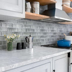 Silver Fabric Glass Subway Mosaic Tile Kitchen Backsplash