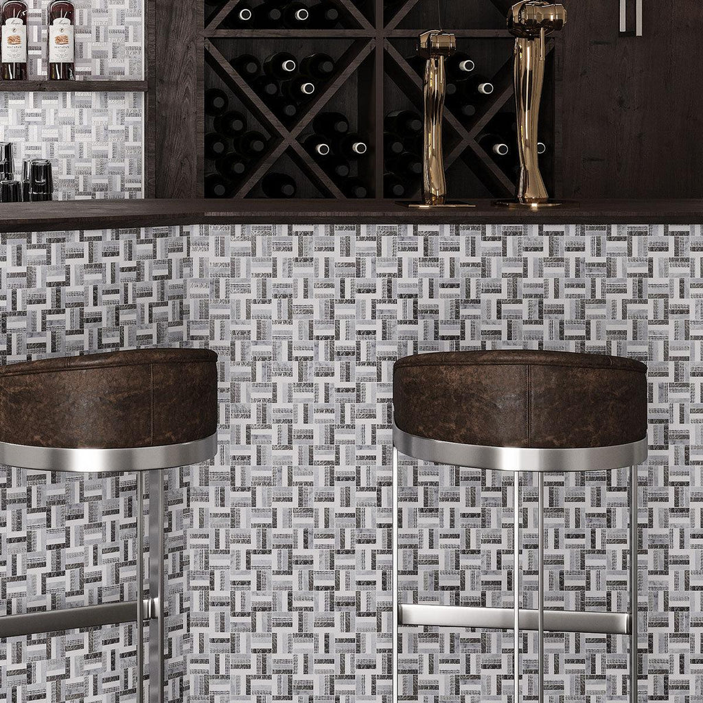Silver White Sticks Marble Mosaic Tile Bar Facing
