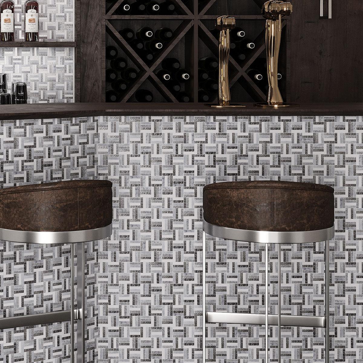 Silver White Sticks Marble Mosaic Tile Bar Facing