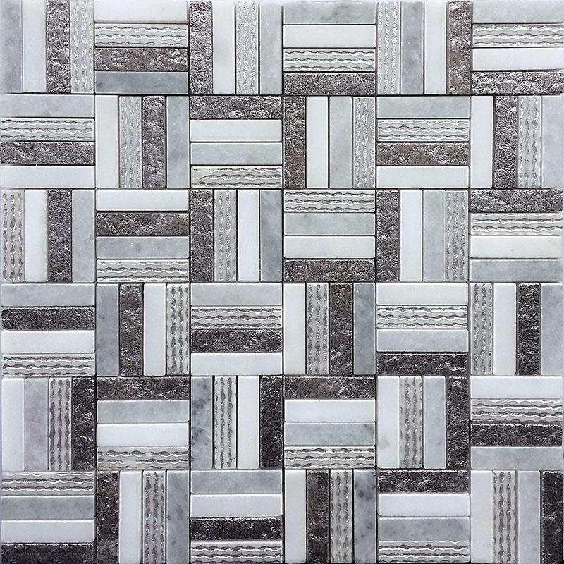 11.8" x 11.8" Silver White Sticks Marble Mosaic Tile | Tile Club | Stripe Tile Pattern