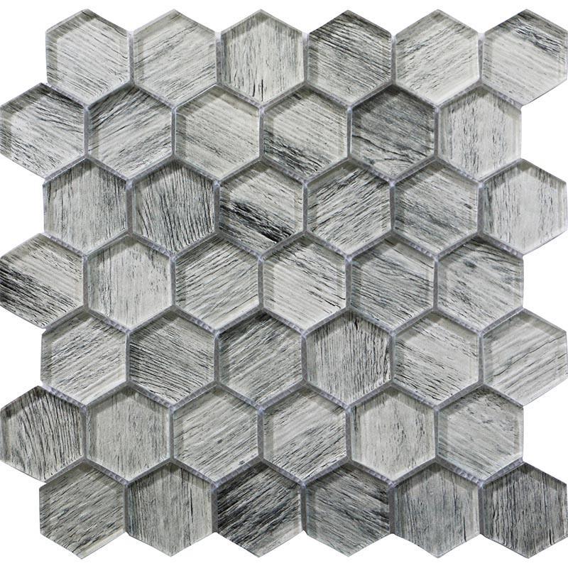 Silver Wooden Glass Hexagon Mosaic Tile | Tile Club | Kitchen Wall Idea