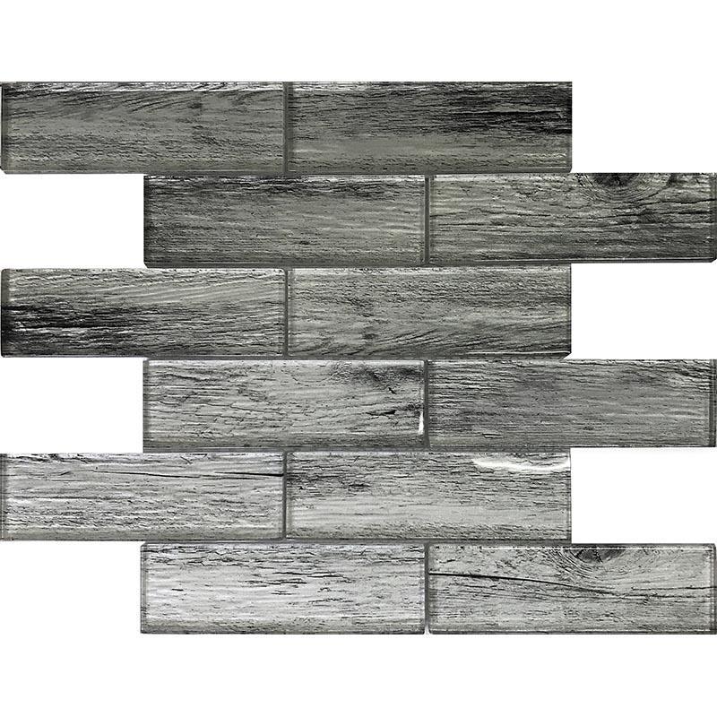 Silver Wooden Glass Subway Mosaic Tile Sample