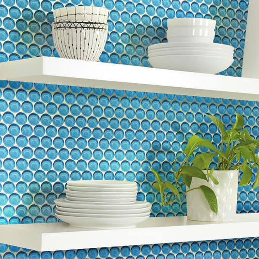 Sky Blue Penny Round Glass Tile | Tile Club