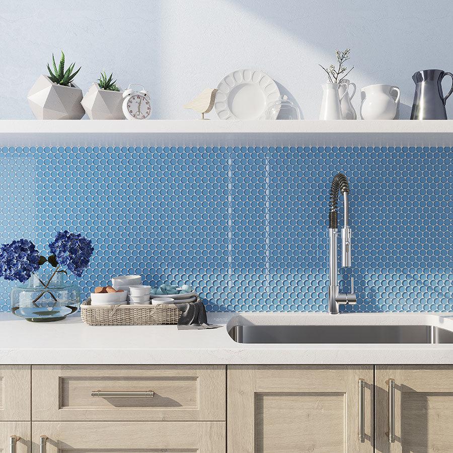 Cobalt Blue Glass Brick Tile for a cozy farm style kitchen