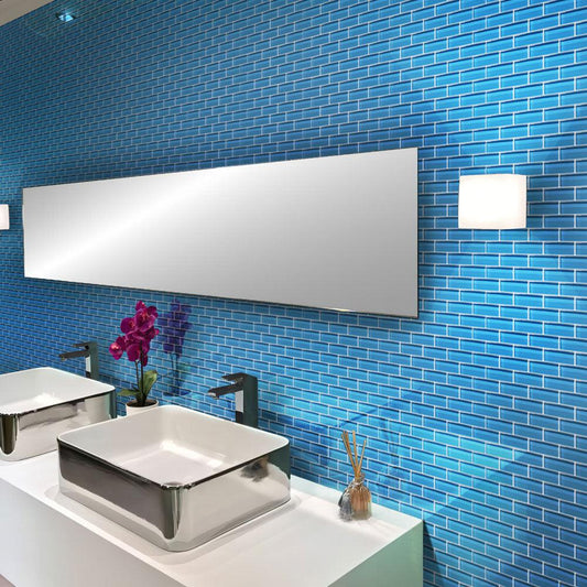 Sky Blue Glass Brick Tile bathroom wall