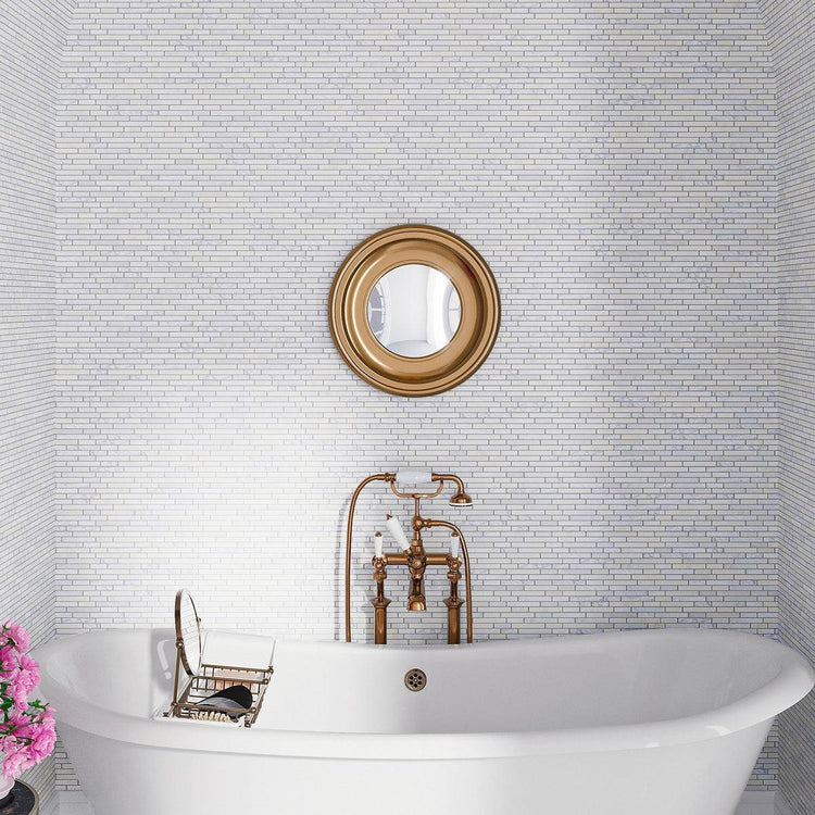 White marble stacked subway bathroom wall tile