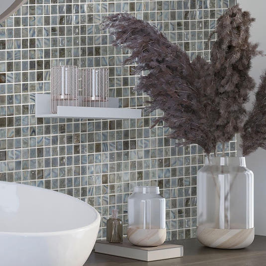 Slate Grey Mixed Squares Glass Pool Tile | Tile Club
