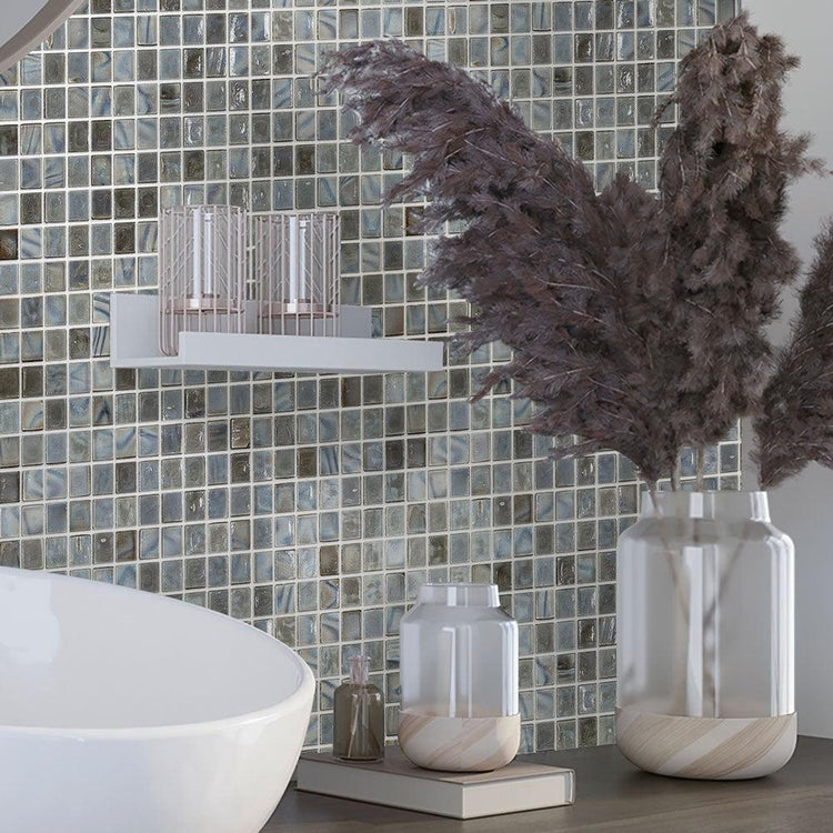 Slate Grey Mixed Squares Glass Pool Tile | Tile Club
