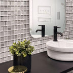 Snow White Foil Glossy And Frosted Square Mosaic Tile on a bathroom wall