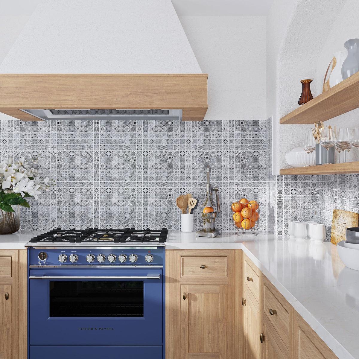 Spanish patterned tile kitchen backsplash