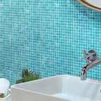 Sparkling Bright Blue & Gold Mixed Squares Glass Pool Tile | Tile Club