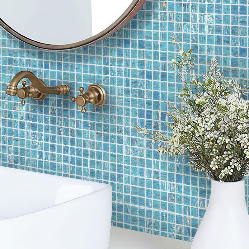 Sparkling Classic Blue and Gold Mixed Squares Glass Pool Tile