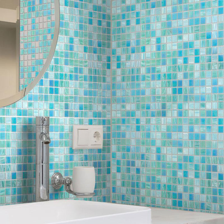 Sparkling Pool Blue Mixed Squares Glass Tile | Tile Club