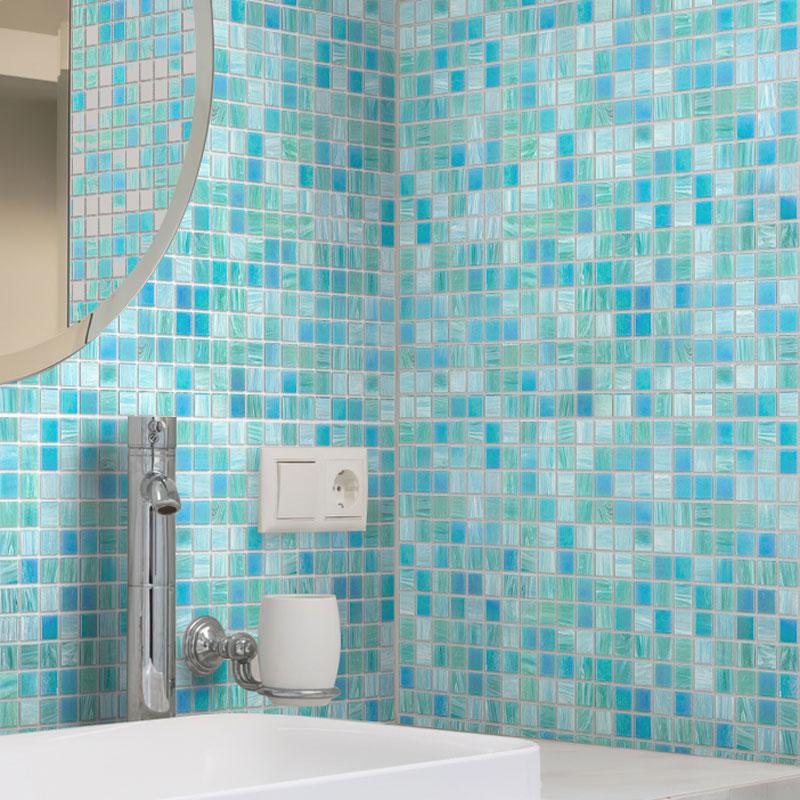 Sparkling Pool Blue Mixed Squares Glass Tile | Tile Club