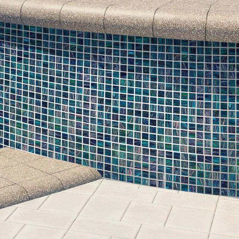 Sparkly Midnight Teal Squares Glass Pool Tile | Tile Club