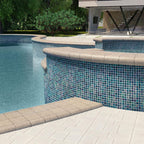 Outdoor Pool Finished With Sparkly Midnight Teal Squares Glass Pool Tile