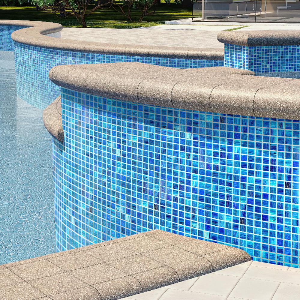 Sparkly Sea Waves Mixed Squares Glass Pool Tile | Tile Club