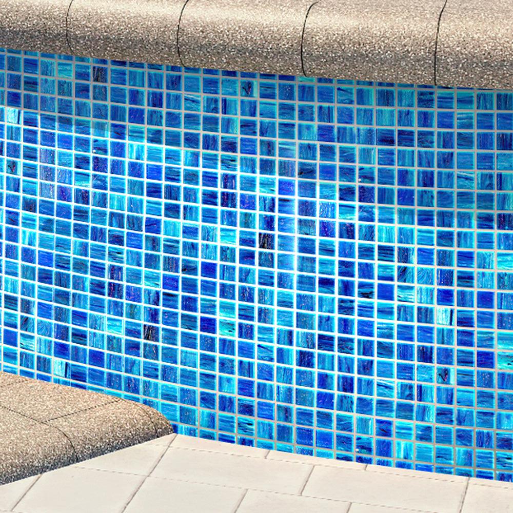 Sparkly Sea Waves Mixed Squares Glass Pool Tile | Tile Club