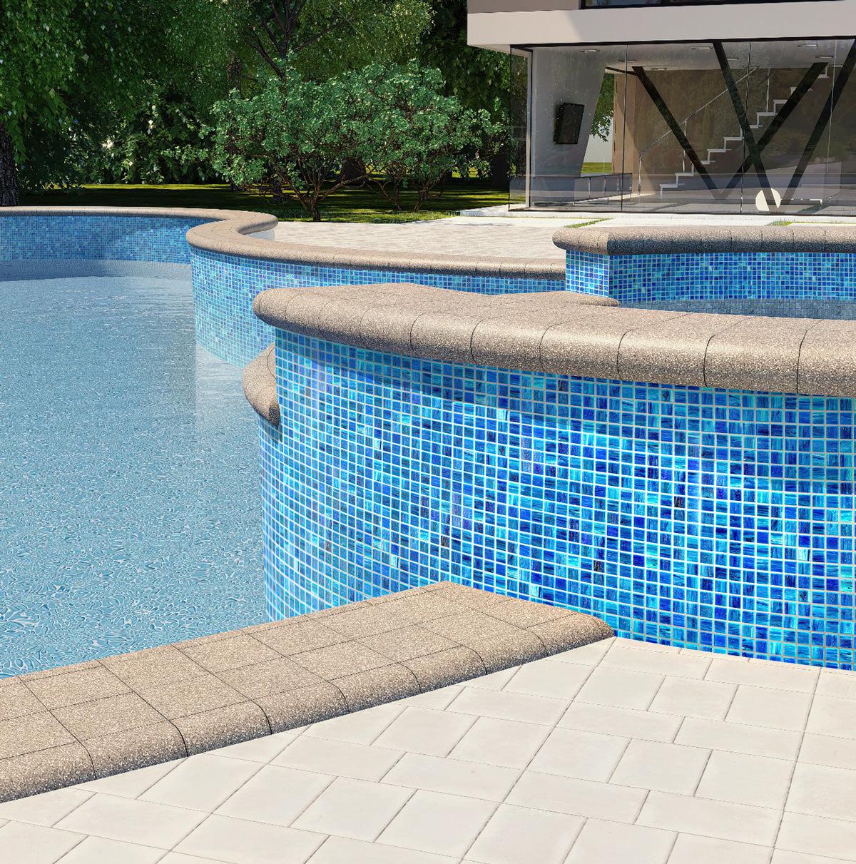 Outdoor Pool Finished Sparkly Ocean Waves Mixed Squares Glass Pool Tile