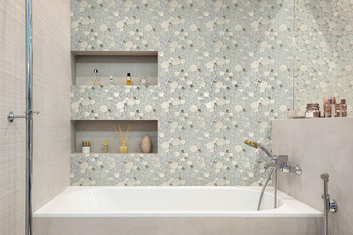 Sparkly Spheras Glass And Stone Tiles bathroom backsplash