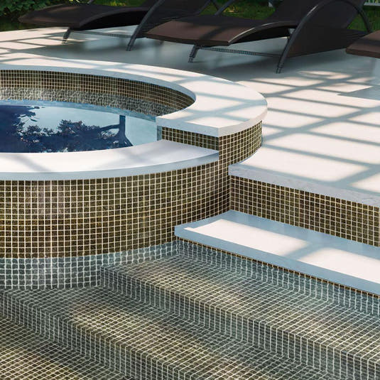 Speckled Caramel Squares Glass Pool Tile Outdoor Poolside