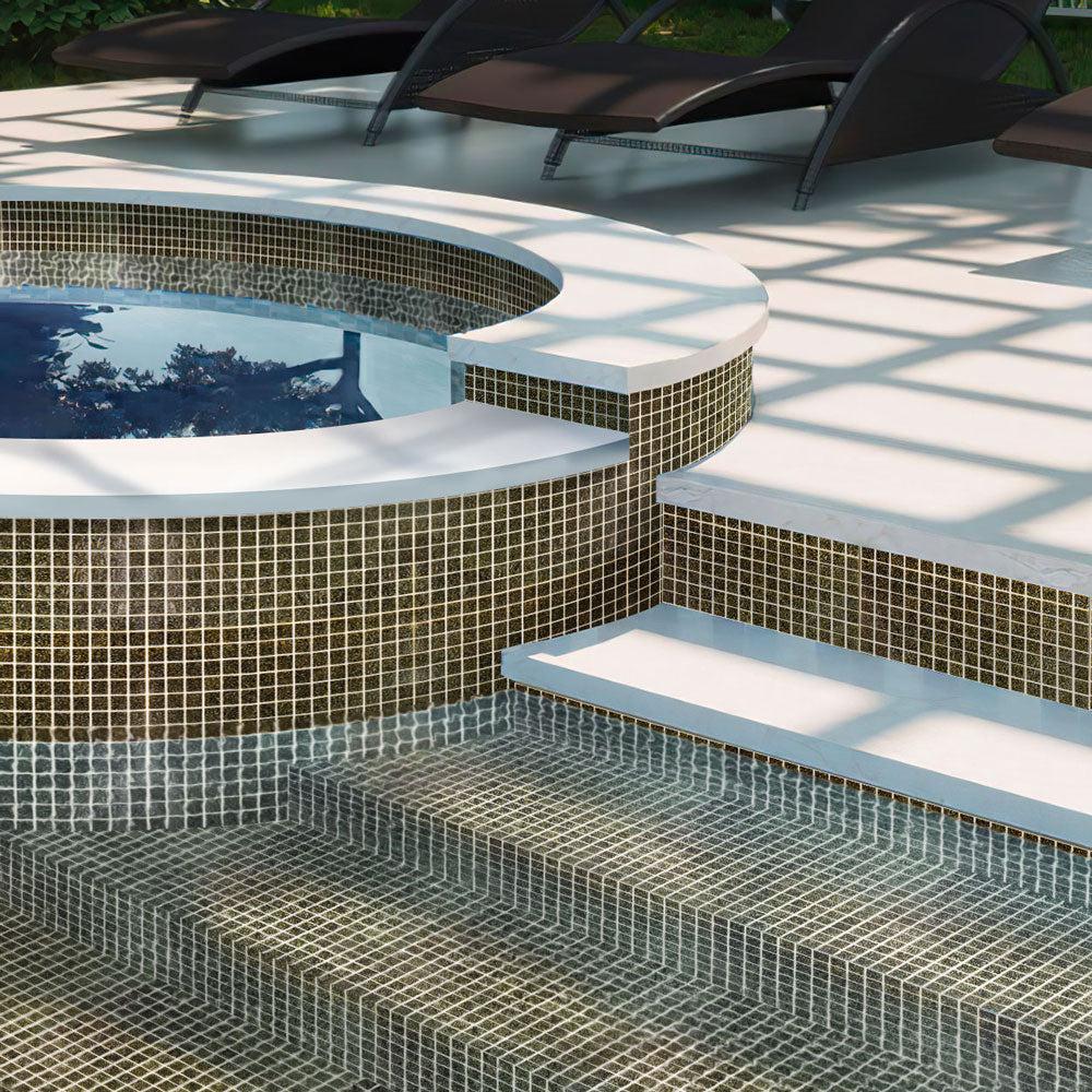 Speckled Caramel Squares Glass Pool Tile Outdoor Poolside