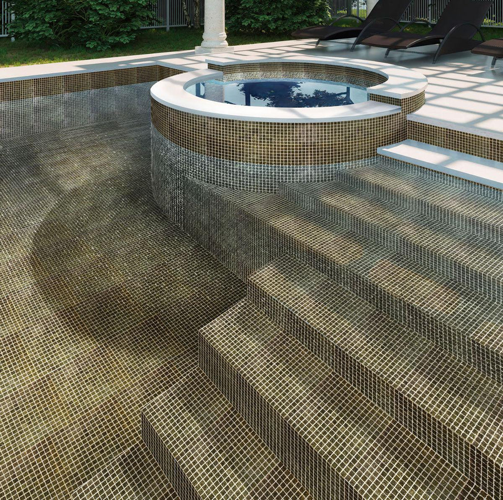 Speckled Caramel Squares Glass Pool Tile | Tile Club