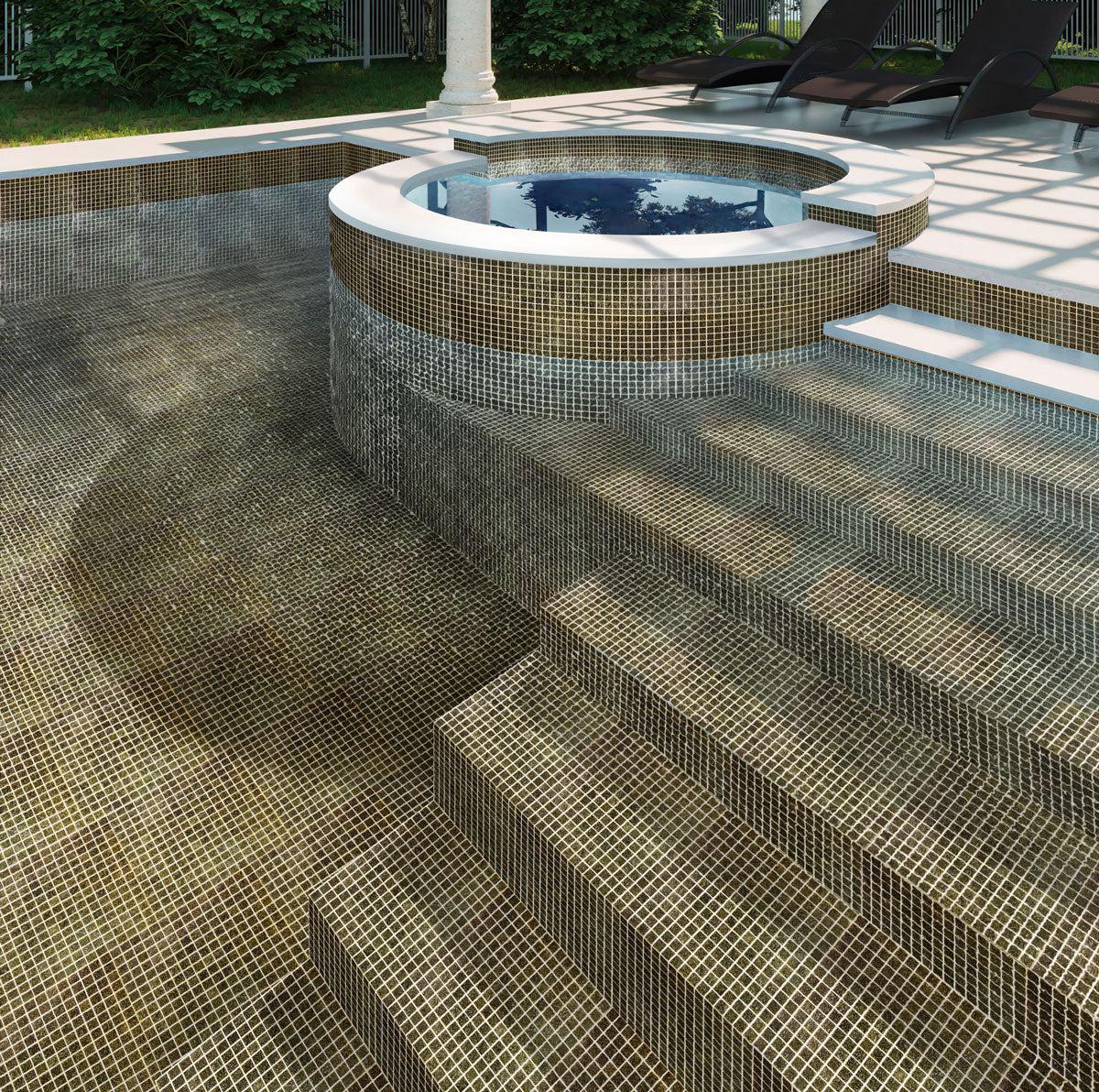 Speckled Caramel Squares Glass Pool Tile | Tile Club