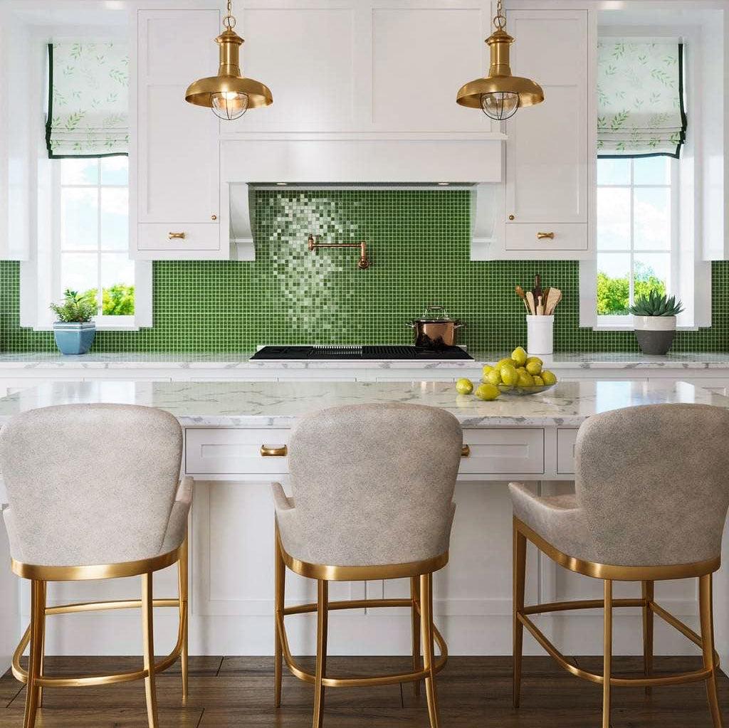 Speckled Emerald Green Squares Glass Pool Tile