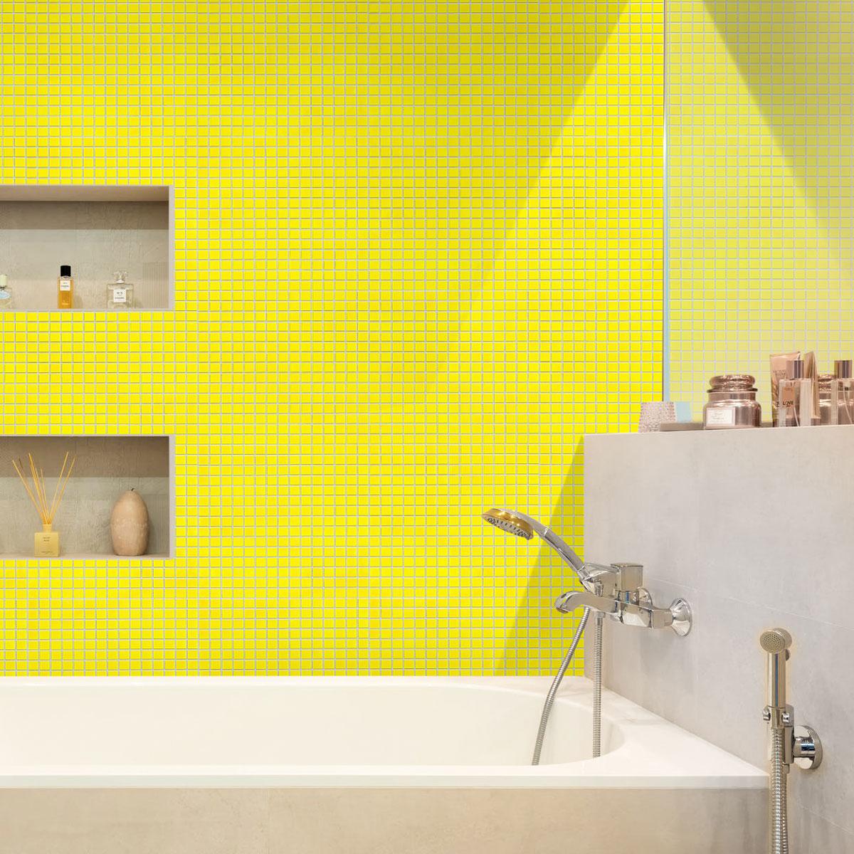 Lemon Yellow Squares Glass Pool Tile Bathroom Backsplash