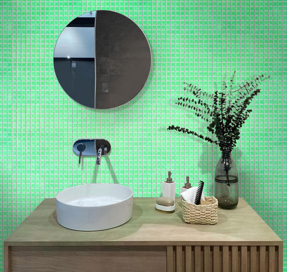 Speckled Lime Green Squares Glass Pool Tile Bathroom Backsplash