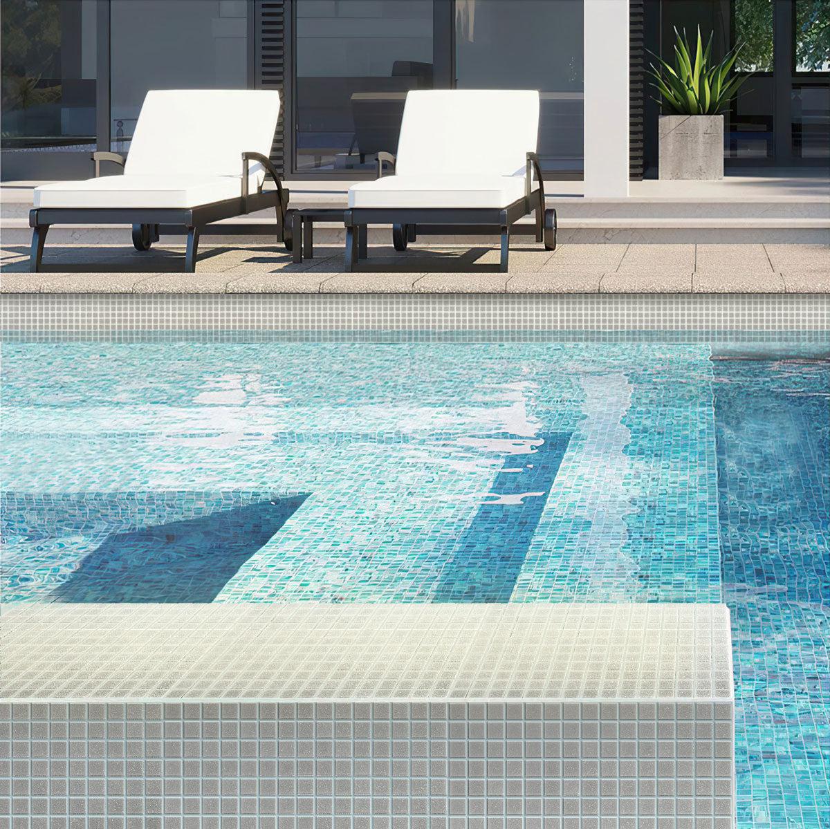 Speckled Shark Grey Squares Glass Pool Tile Outdoor Pool