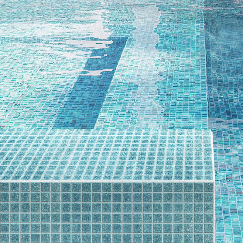 Speckled Turquoise Squares Glass Pool Tile | Tile Club