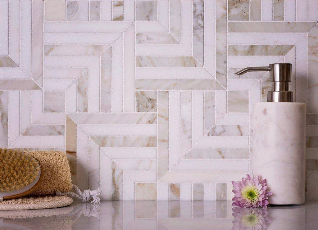 Square Weave Calacatta Gold & Thassos Mosaic Tile | Tile Club