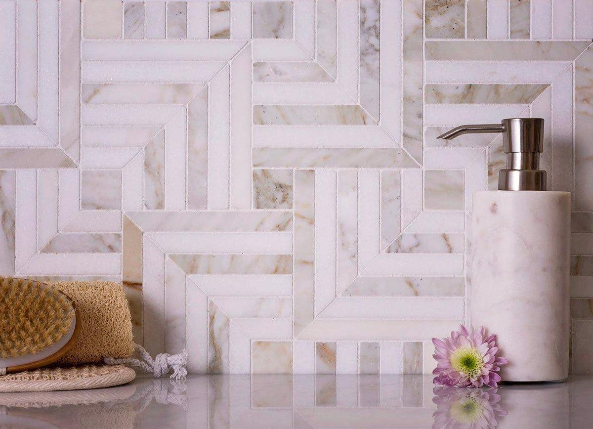 Square Weave Calacatta Gold & Thassos Mosaic Tile | Tile Club