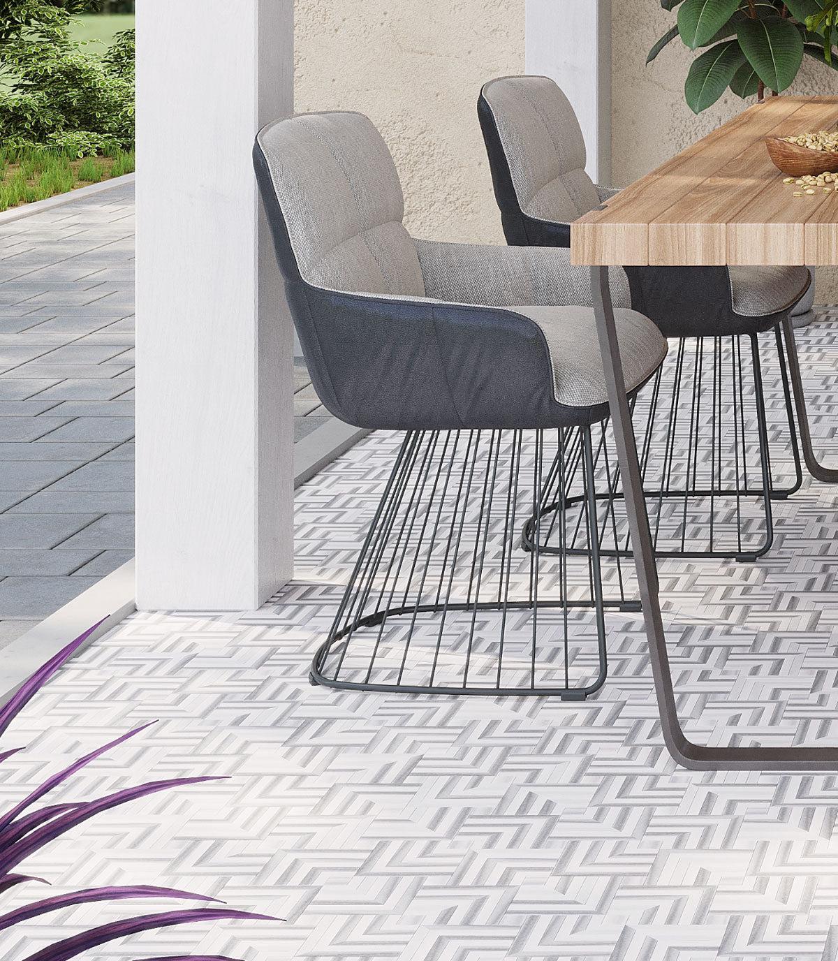 Square Weave Equator & Thassos Polished Mosaic Tile Patio Floor Tile