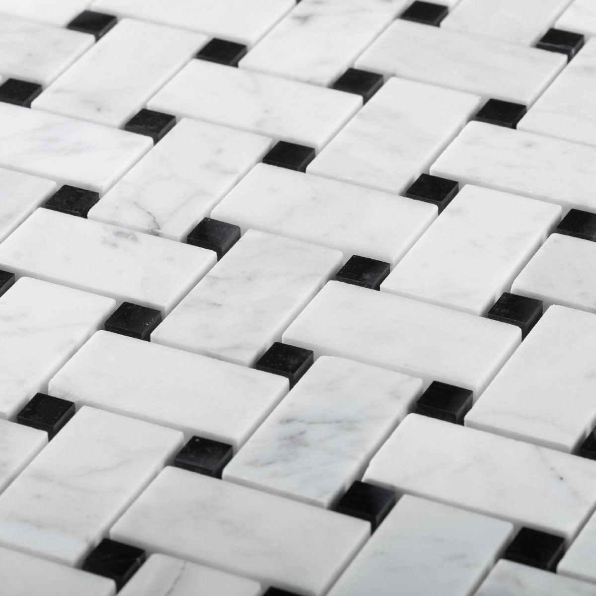 Black and White Basket Weave Tile in Carrara Marble