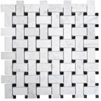 Basket Weave Carrara With Black Dot Polished Marble Tile