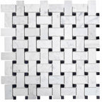 Basket Weave Carrara With Black Dot Polished Marble Tile