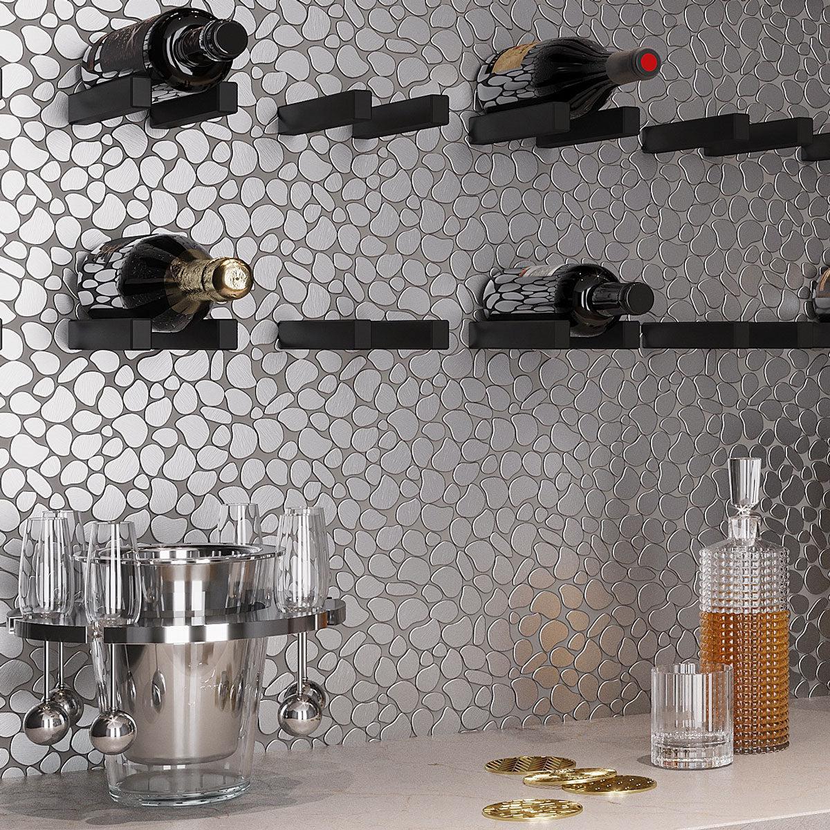 Stainless Steel Pebble Metal Mosaic Tile wine bar backsplash