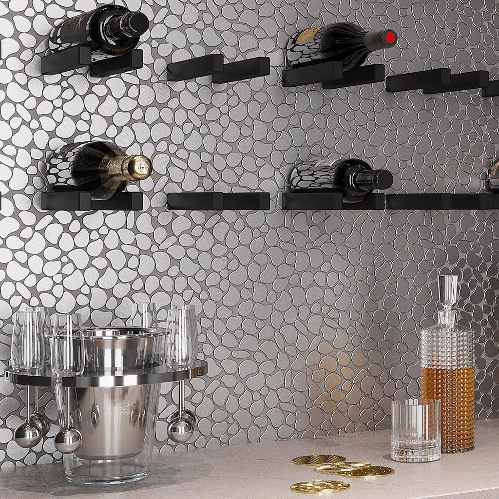 Stainless Steel Pebble Metal Mosaic Tile wine bar backsplash