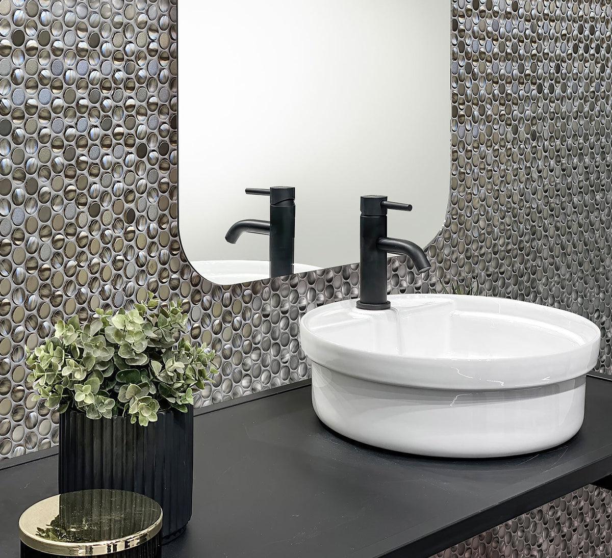 Stainless Steel Penny Pebble Metal Mosaic Bathroom Wall Tile