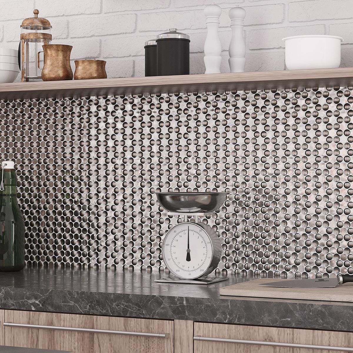 Stainless Steel Penny Pebble Metal Mosaic Kitchen Wall Tile