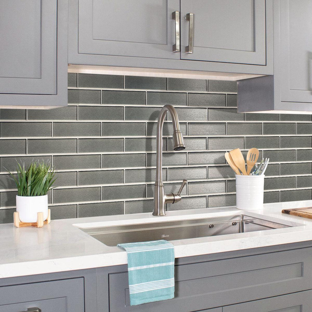 Stardust Pewter Glass Mosaic Tile Backsplash