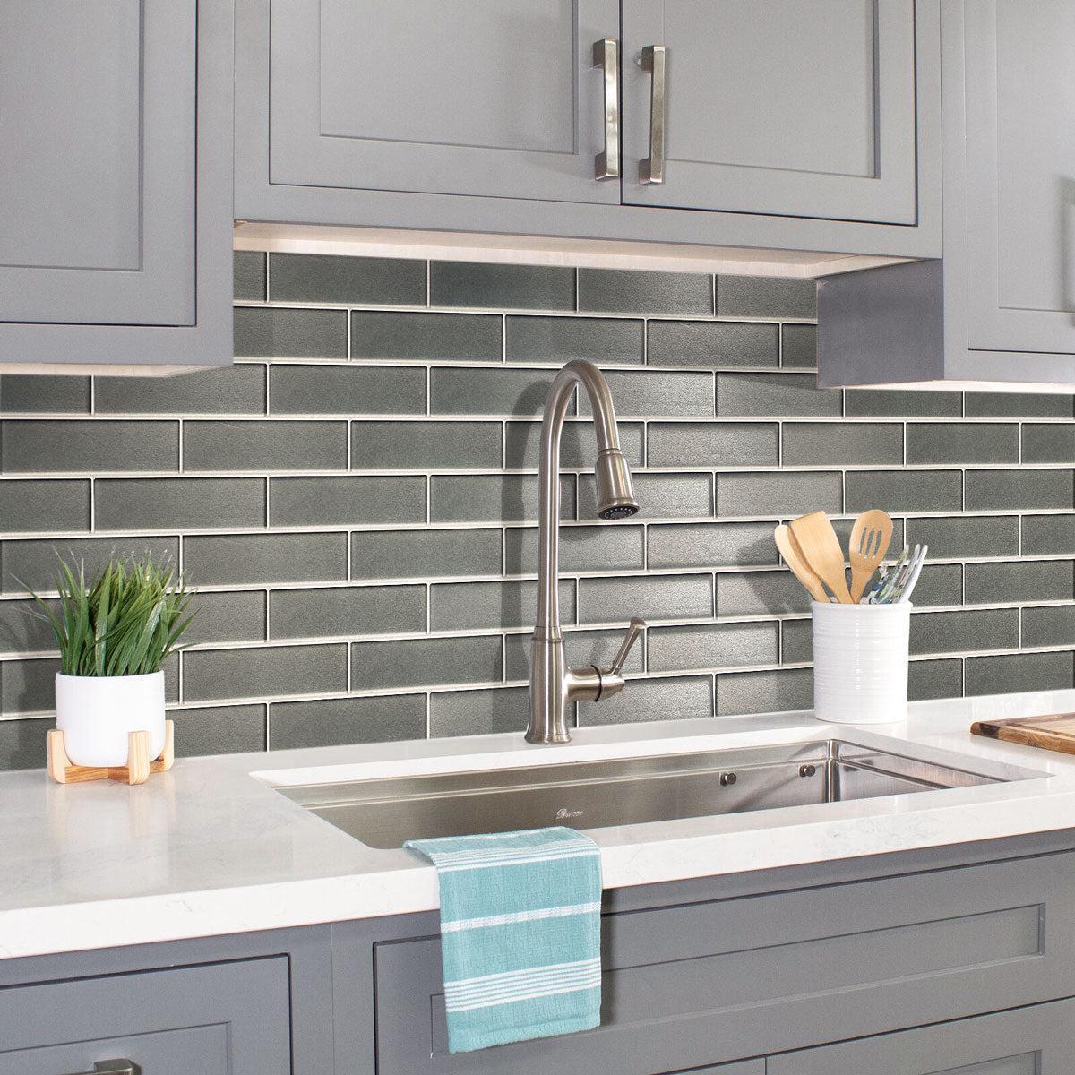 Stardust Pewter Glass Mosaic Tile Backsplash