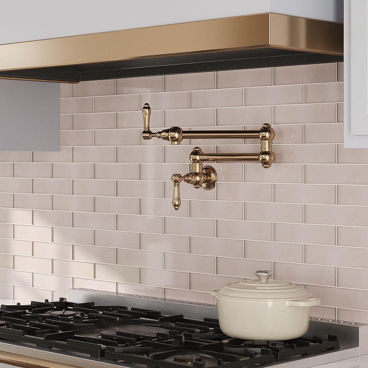 Stardust Sand glass subway tile backsplash